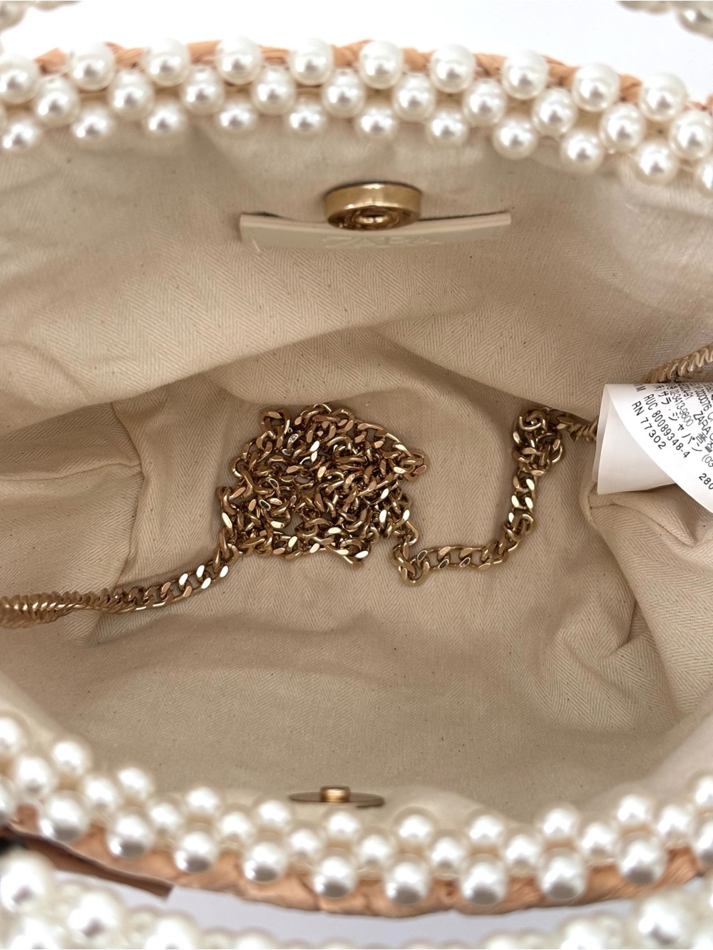 Zara Braided Pearl Embellished Bucket Bag NWT Crossbody Gold Chain - Picture 9 of 9